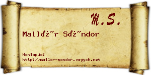 Mallár Sándor névjegykártya